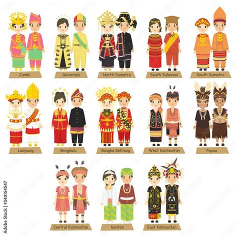 Indonesian Couples Wearing Indonesian Traditional Clothes Cartoon