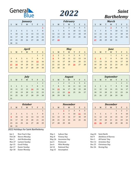 2022 Calendar Saint Barthelemy With Holidays Inside 2022 Calendar
