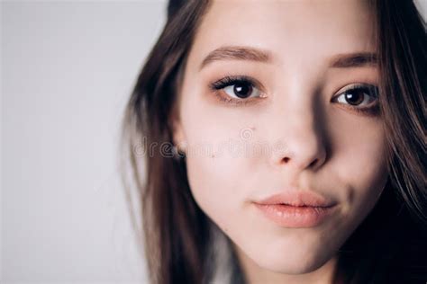 Close Up Face Of Beautiful Woman Expressive Facial Features Large