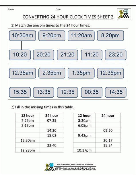 Time Clock Conversion Sheet — Db