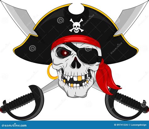 pirate skull with anchor rope and crossed swords isolated vector illustration cartoondealer