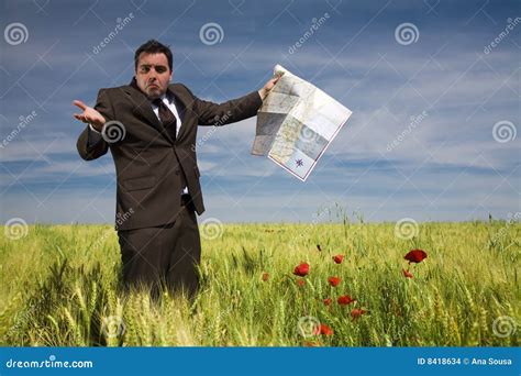 Businessman Lost In Field Stock Photo Image Of Looking 8418634