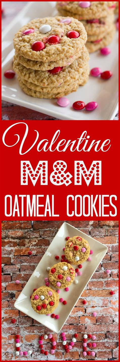 In large bowl, beat butter, granulated sugar and brown sugar with electric mixer on medium speed about 1 minute or until fluffy; Valentine M&M Oatmeal Cookies - Home and Plate | Recipe ...