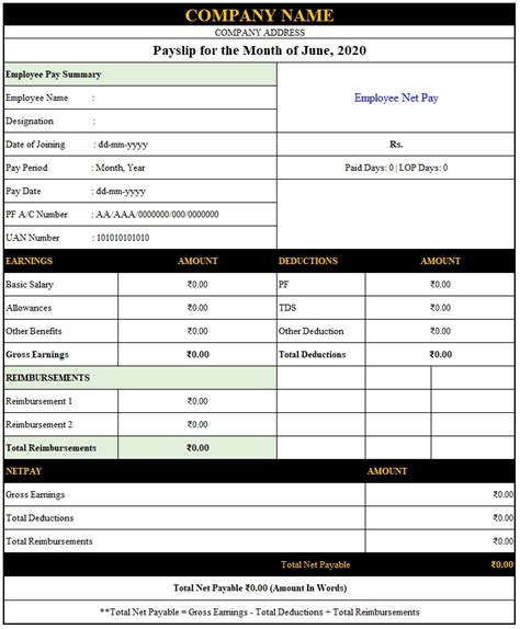 Payslip Template Excel Malaysia Download 50 Salary Slip Format In
