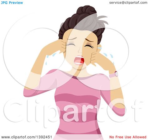 clipart of a brunette white teen girl crying royalty free vector illustration by bnp design