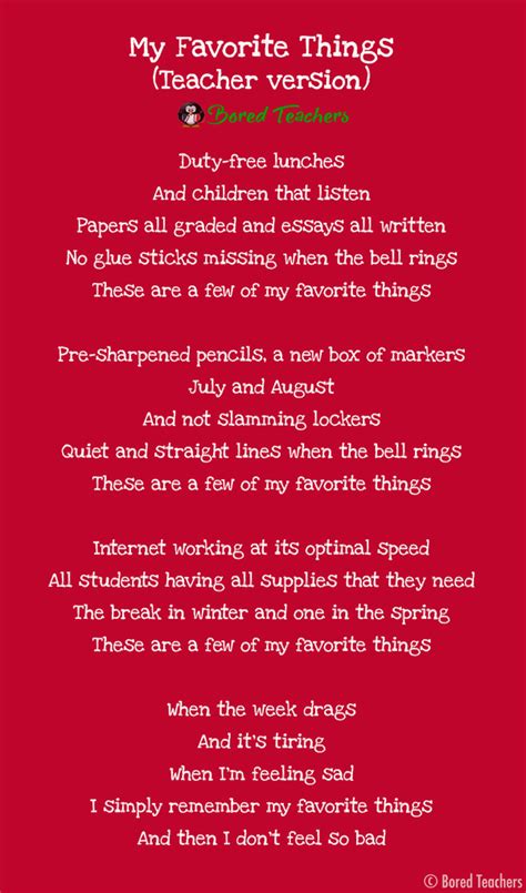 These Are A Few Of My Favorite Things As Sung By Teachers Bored