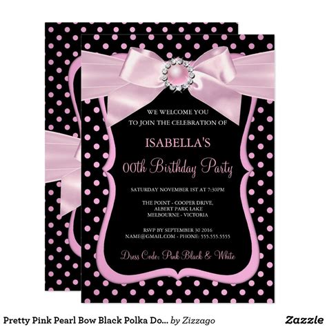A Black And Pink Polka Dot Birthday Party With A Bow On The Front It Is In