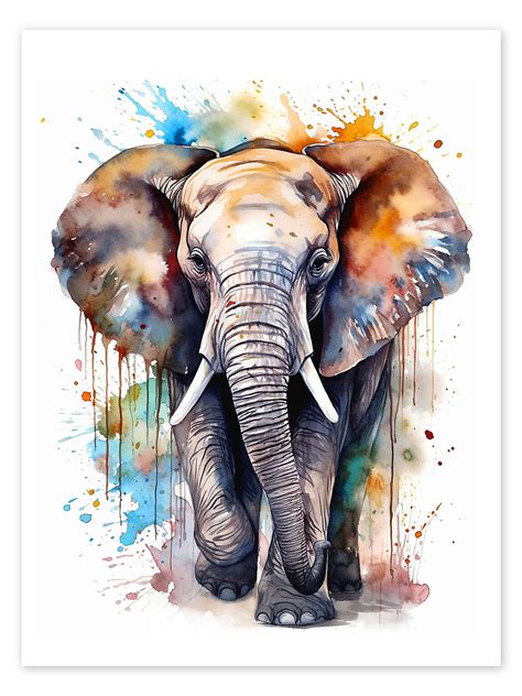 Colorful Watercolor Elephant Print By Olga Telnova Posterlounge