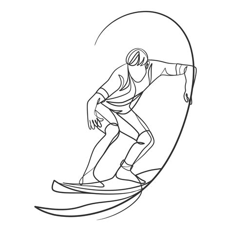 Continuous Line Drawing Of A Surfer With A Surfboard 6050827 Vector Art