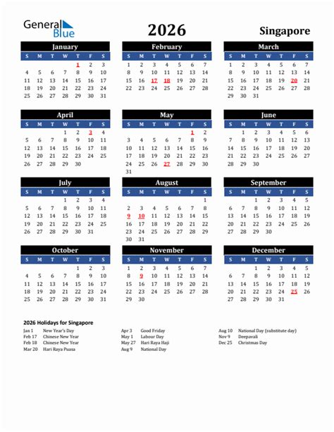 2026 Singapore Calendar With Holidays