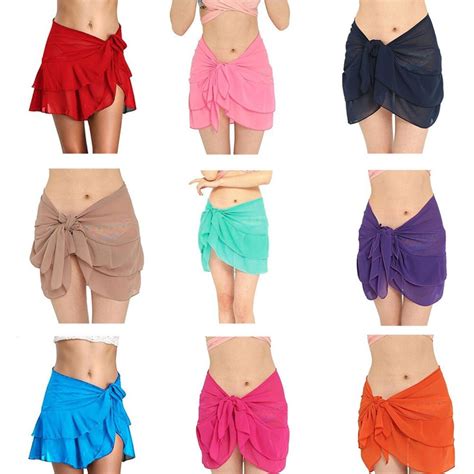 buy women skirts chiffon beach cover up sarong multi wear ruffle swimsuit wrap