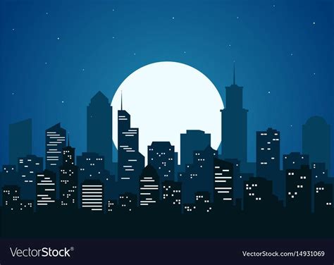 Night City Vector Image On Vectorstock In 2021 City Vector City