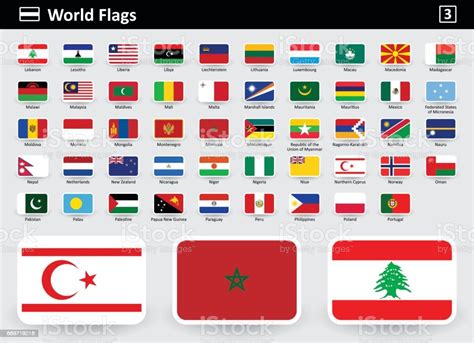Flag Icons Of The World With Names In Alphabetical Order Stock