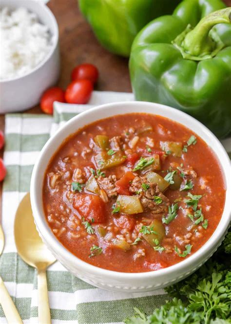 A distinctive menu addition that combines chunks of green bell peppers, ground beef, . Stuffed Pepper Soup with Ground Beef and Rice | Lil' Luna