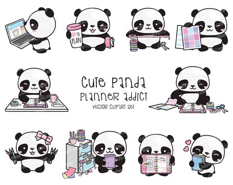 Premium Vector Clipart Kawaii Panda Cute Pandas Planner Addict Clipart