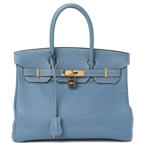 Hermès Hermes Birkin 30 Blue Jean Taurillon Clemence Leather Bag Light