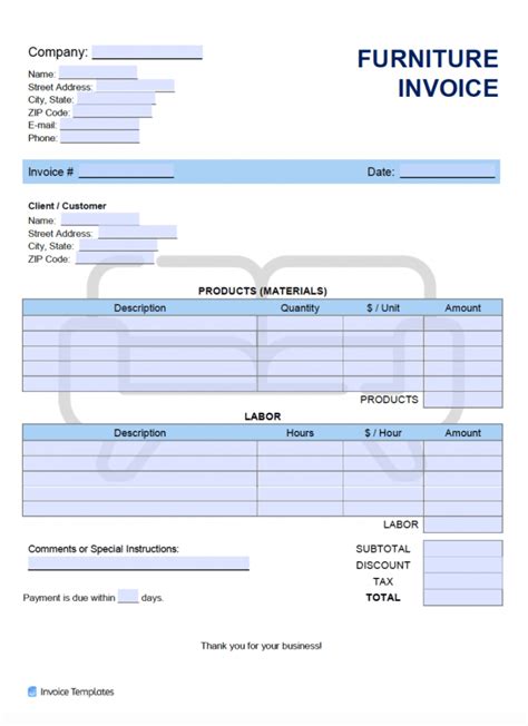 Editable Free Furniture Invoice Template Pdf Word Excel Furniture Store
