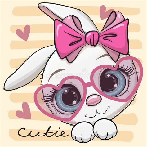 Rabbit With A Pink Bow And Heart Shaped Glasses Stock Vector