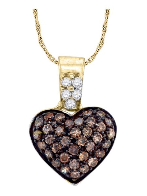 Chocolate Brown 10k Yellow Gold Fine Diamond Heart Necklace Pendant 38