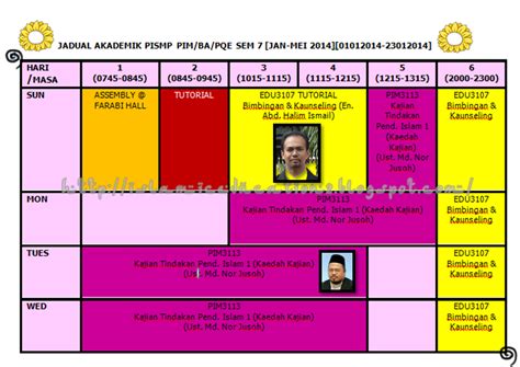 Jadwal kuliah semester genap t.a. Fikrah Wahidah: Jadual Akademik (Kuliah) Semester 7 (2014 ...