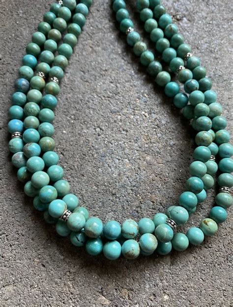 Sterling Silver Multi Strand Round Turquoise Bead Necklace Etsy Uk