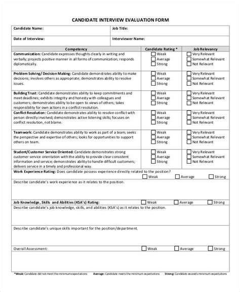 Free Interview Evaluation Forms In Pdf Ms Word Excel