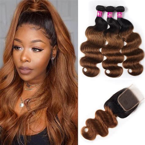 1b30 Brown Color Brazilian Body Wave With Closure Full Head Evan Hair