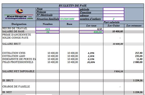 Contrat obligatoire au travail domestique. Bulletin de paie excel maroc