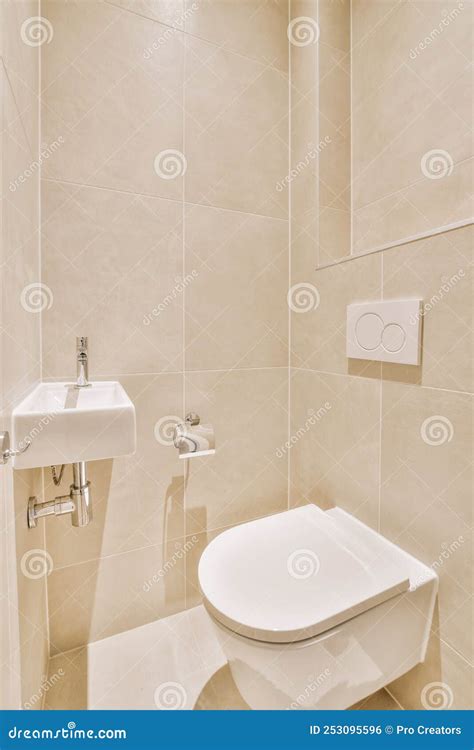 Narrow Toilet Room With Minimalist Design Stock Photo Image Of