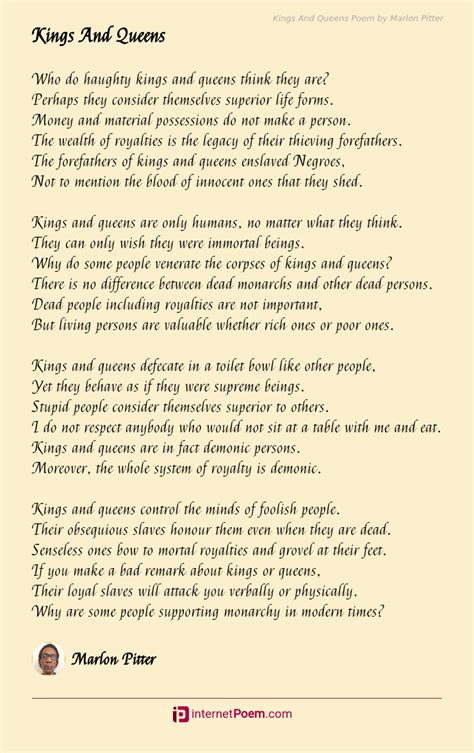 Kings And Queens Poem By Marlon Pitter