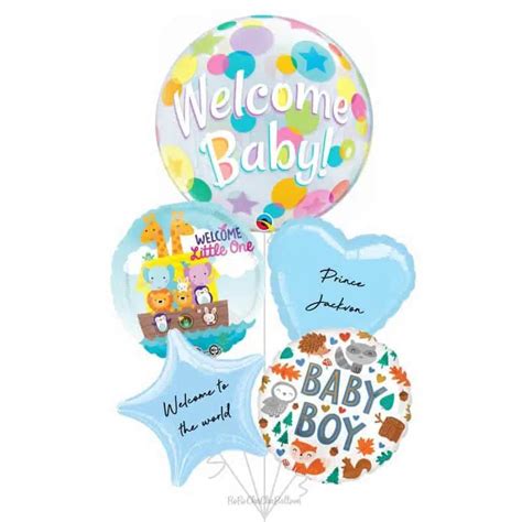 Welcome Baby Boy Colorful Dots Foil Bubble Balloon Bouquet Customised