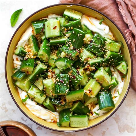Cucumber Sesame Salad With Garlicky Chili Oil Dishing Out Health