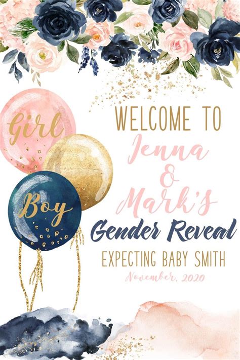 Gender Reveal Welcome Sign Welcome To The Party Sign Navy Etsy In