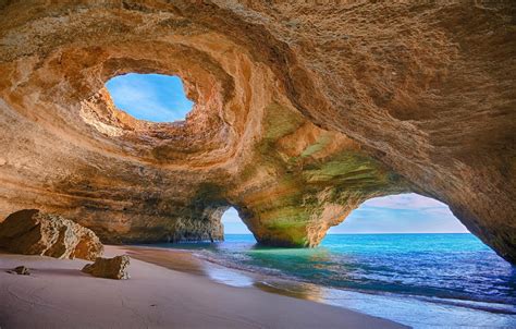 Wallpaper Sand Sea Rock Stones Shore Arch Portugal Portugal
