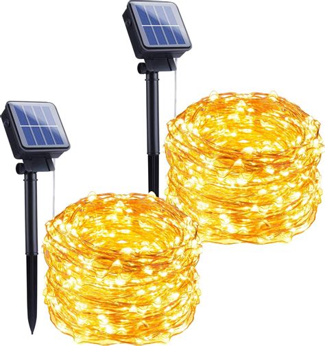 2 Pack Solar String Lights Outdoor 100 Led 33feet Solar Fairy Lights