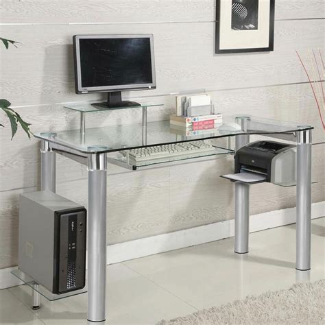 See more ideas about computer table, computer table design, design. Glass Clear Chrome Silver Chrome Accent Side Shelf ...