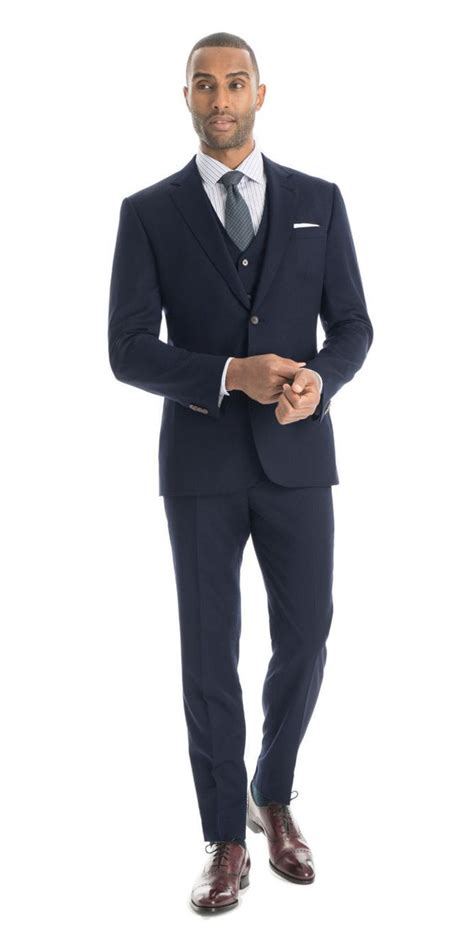 Two button jacket, with 1 chest pocket. Navy Blue 3-Piece Suit | Style in 2019 | Navy blue 3 piece ...
