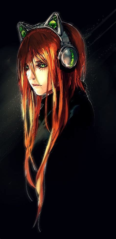 Anime Cat Ears Cosplay Deviant Art Drawings Fan Art Gamer Girl Green Eyes Headphones