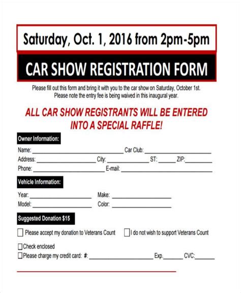 Free Car Show Registration Form Template