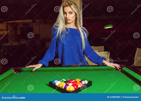 Lovely Adult Blonde Posing Near A Billiard Table With A Pyramid Stock Image Image Of Game