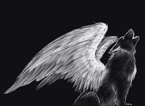 Black wolf, illustration, vector on white background. Pics For > Wolf With Wings Drawing | Anime wolf, Wolf ...