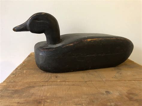Vintage Primitive Duck Decoy Old Black Wood Bird Decoy North American