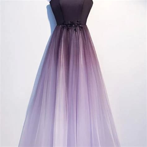 A Line Ombre Purple Beading Prom Dresses With Lace Up Long Dance