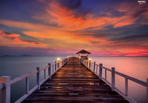 Great Sunsets Pier Sky Beautiful Views Wallpapers 2048x1426