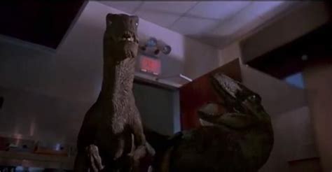 Two Velociraptors Searching The Kitchen In Jurassic Park Jurassicpark