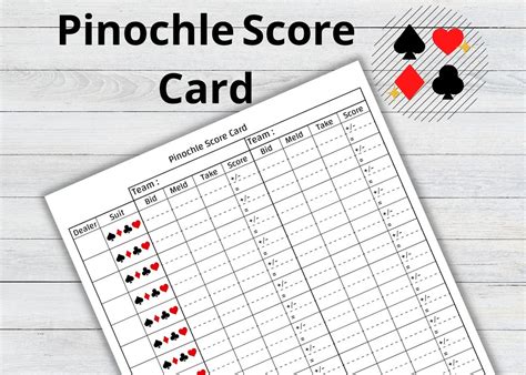 Pinochle Score Card Pinochle Game Pinochle Scoresheet Printable