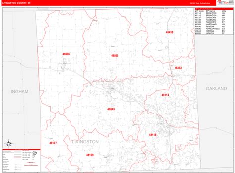 Livingston County Mi Wall Map Red Line Style