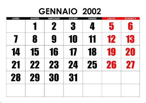 Calendario 2002 Calendariosu