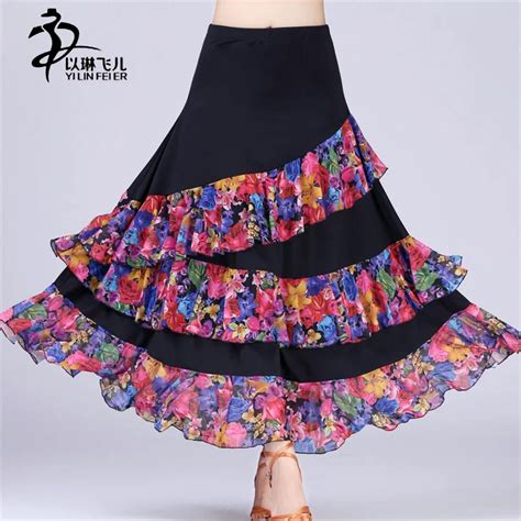 Ballroom Flamenco Dance Waltz Costume Long Skirt Big Swing Floral Pattern Dress Flamenco Dance