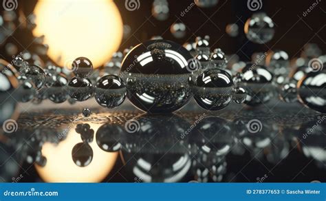 Reflective Elegance Mercury Droplets On A Mirror Stock Illustration